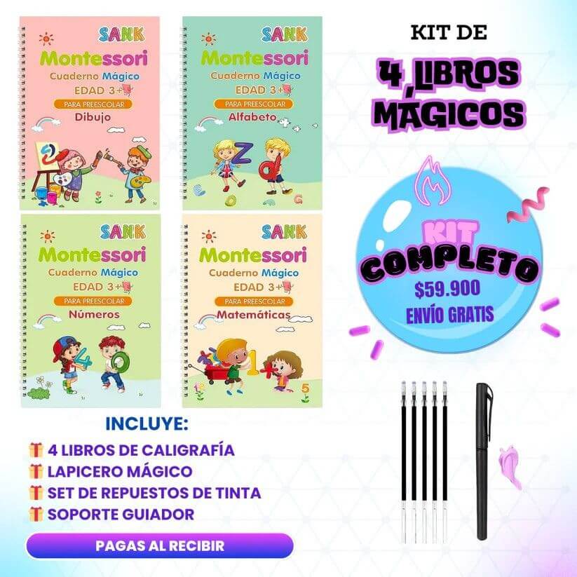 🎉 OFERTA Día de los Niños!✨ KIT x4 Cuadernos de Caligrafía Montessori