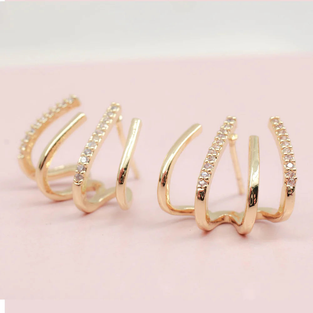 ✨ Aretes 4 en 1 Claw - Enchapados en Oro 14K ✨